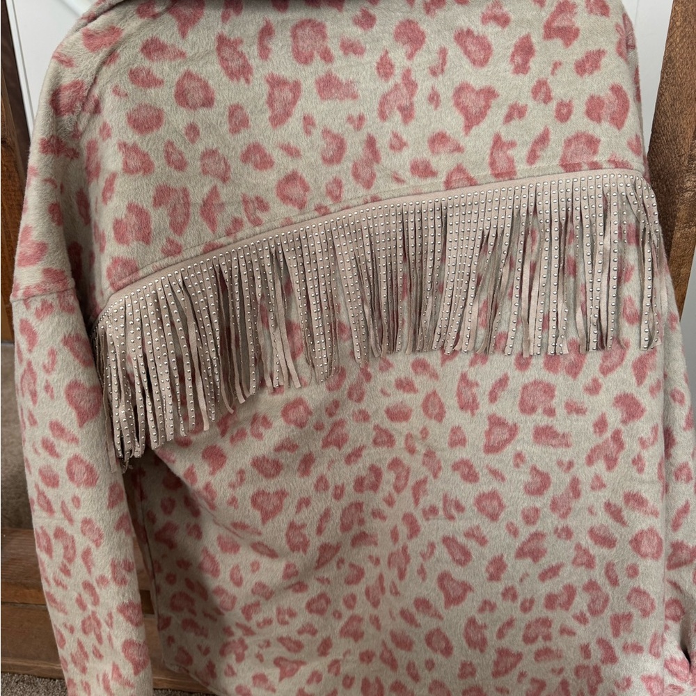 BlueB Fringe Leopard Print Shacket - Picture 2 of 4